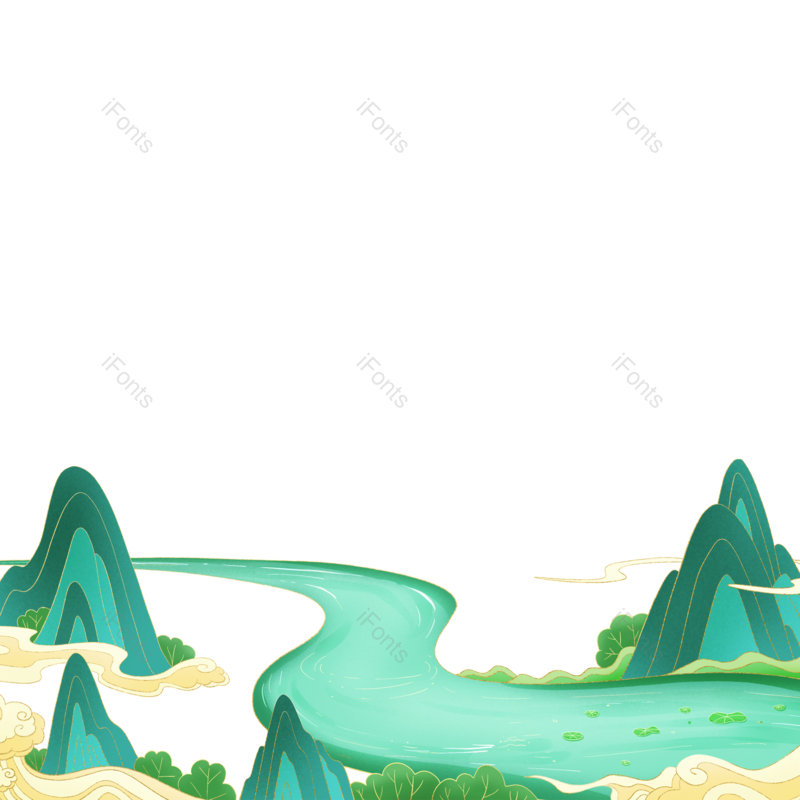 清新图片,插画元素,山水画PNG,春天免抠素材